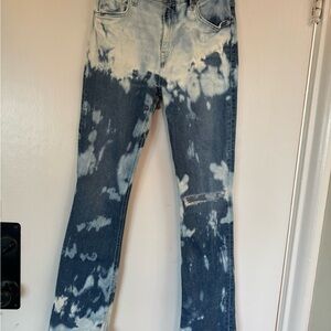 PAIGE Blue and White Straight Leg Jeans